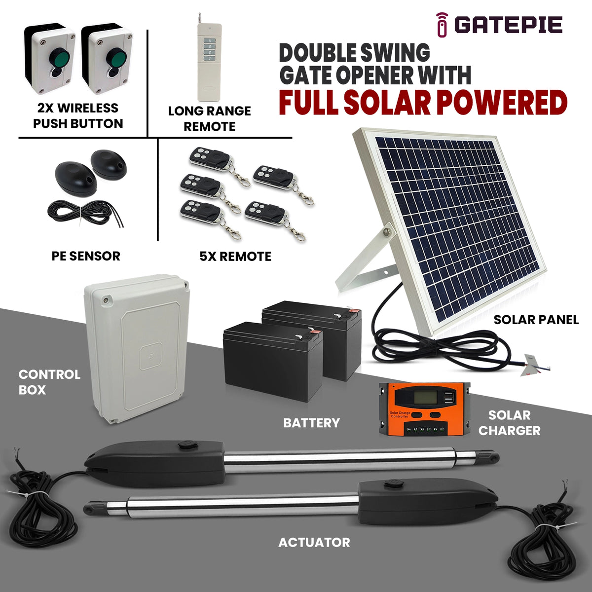 Push Button Remote Gate Opener Solar Double Swing Gate Openers Kit with Push Button - Gatomate