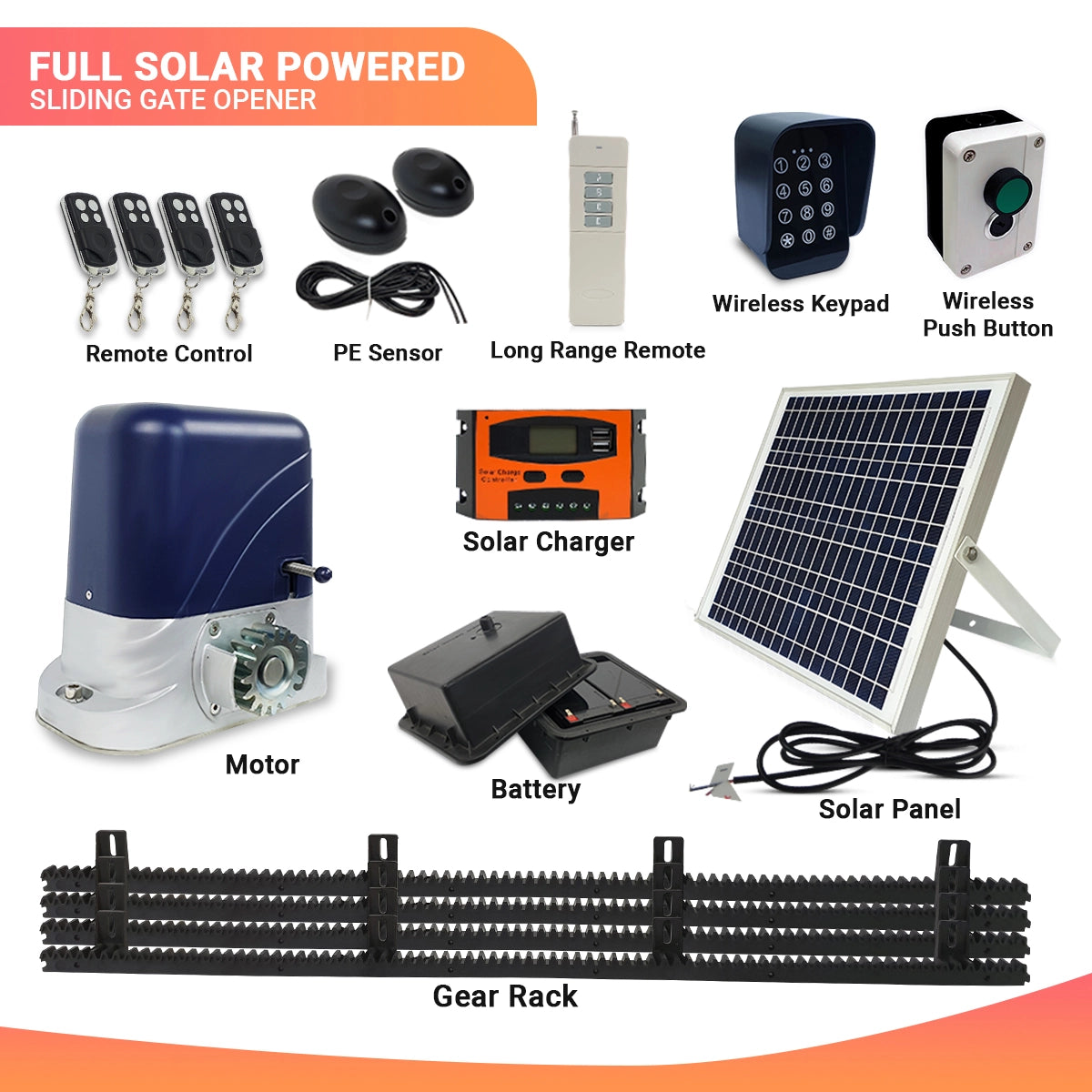 Full Solar Power Automatic Sliding Gate Opener Motor