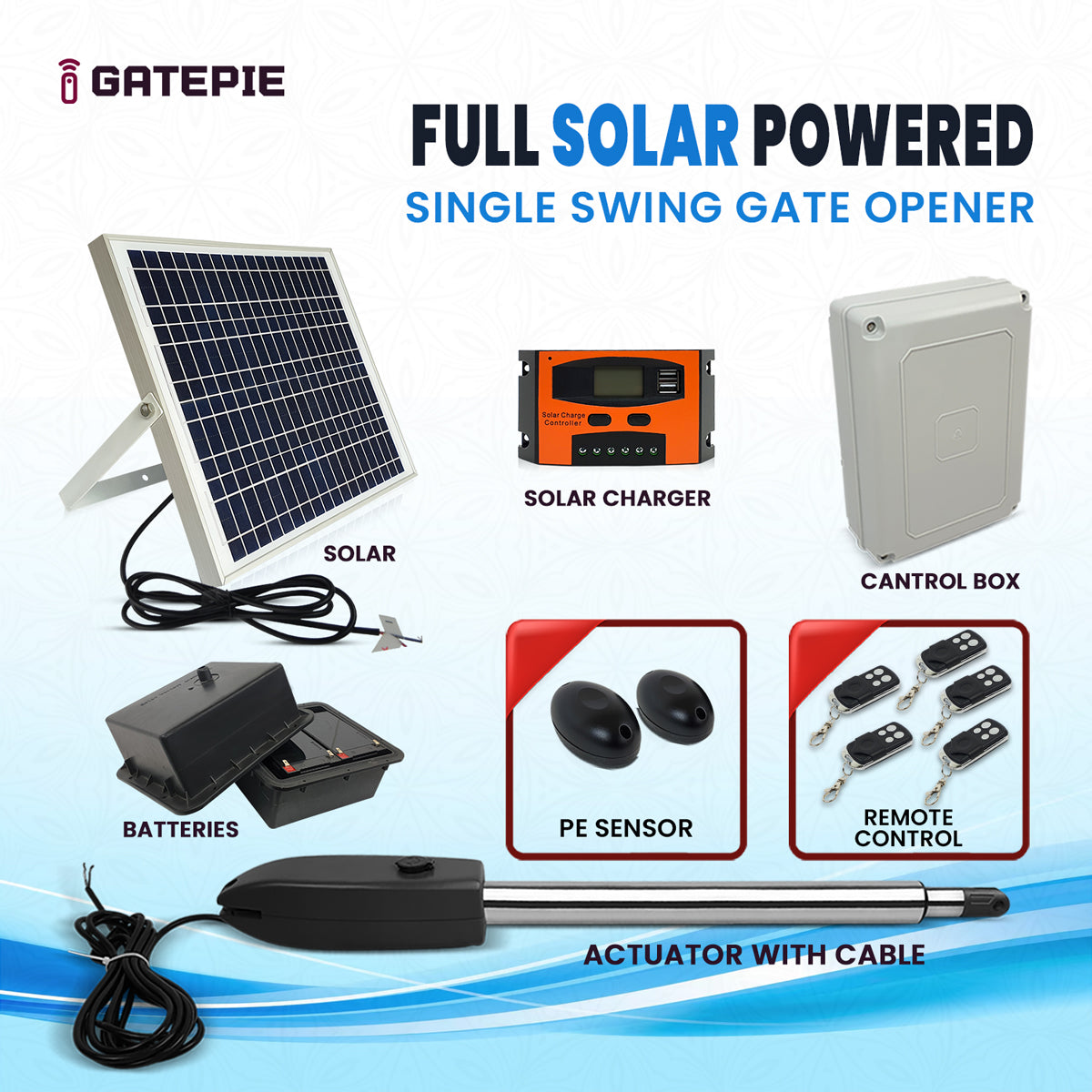 Full Solar Powered Automatic Single Swing Gate Opener Kit