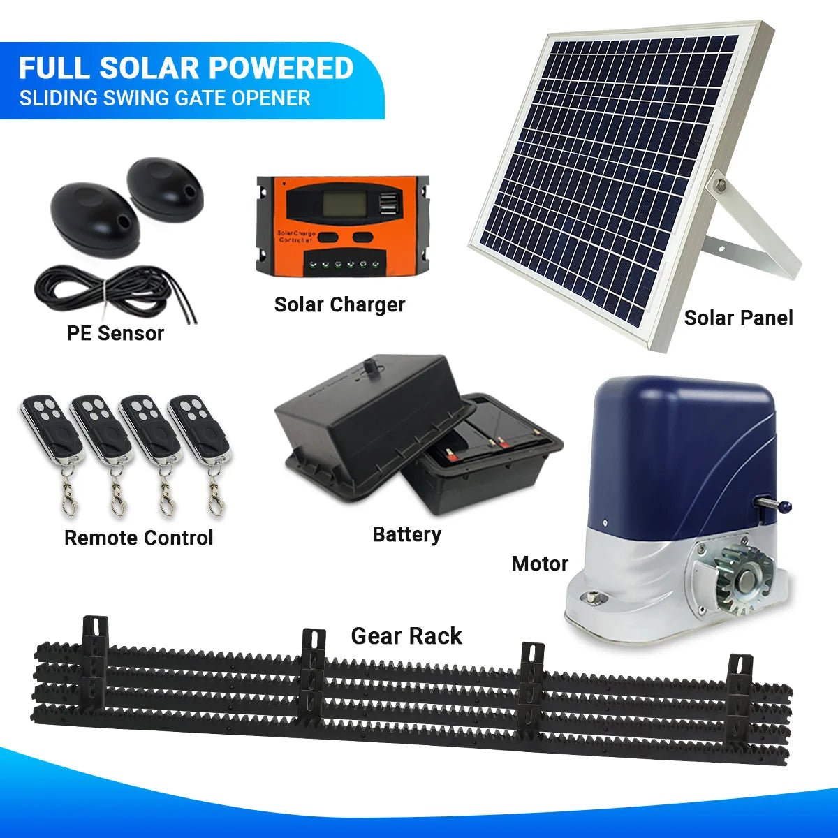 Solar Powered Sliding Gate Opener Gear Driven Electromechanical Omker