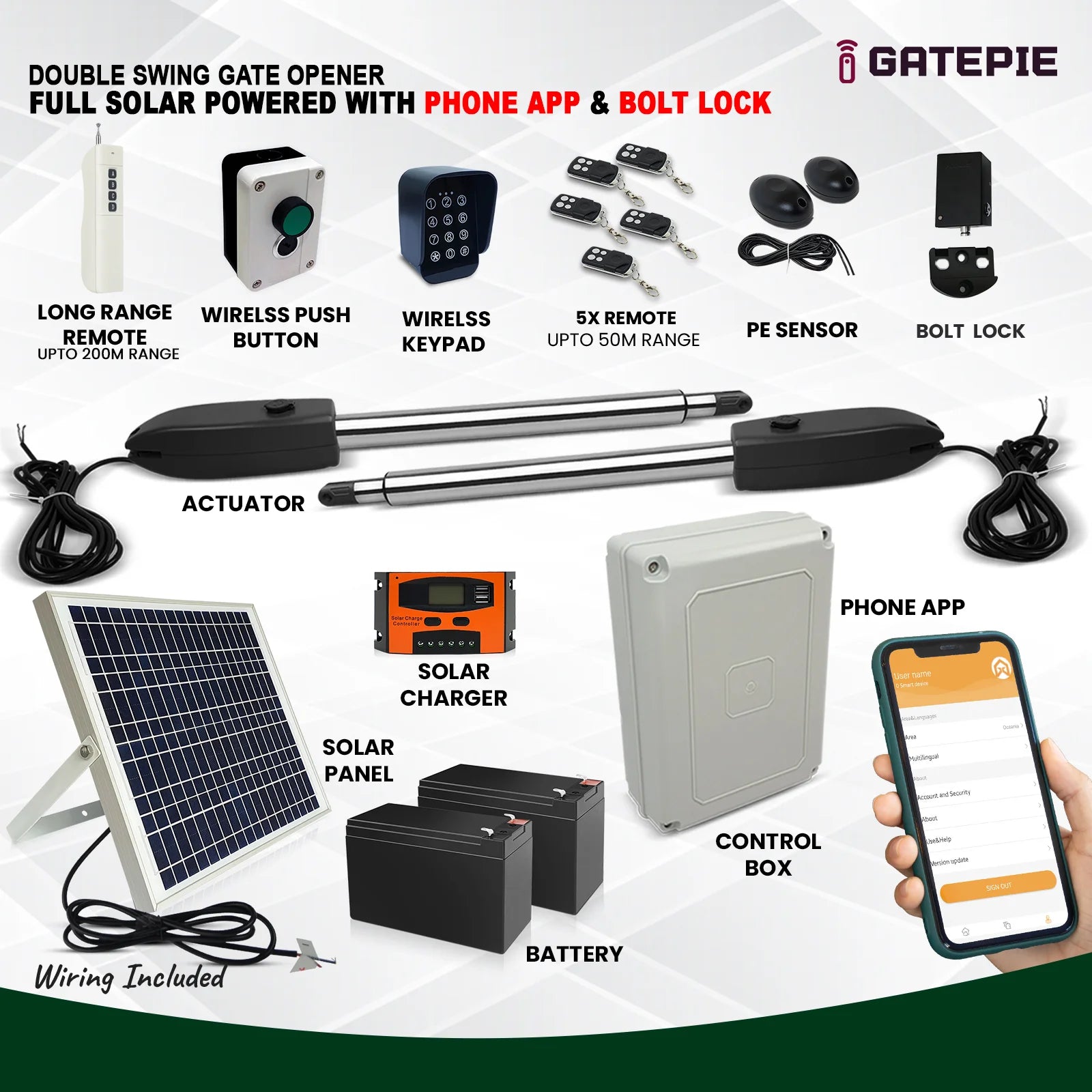 Gate Opener Motor DIY kit with WIFI Phone APP & Electric Bolt Lock.