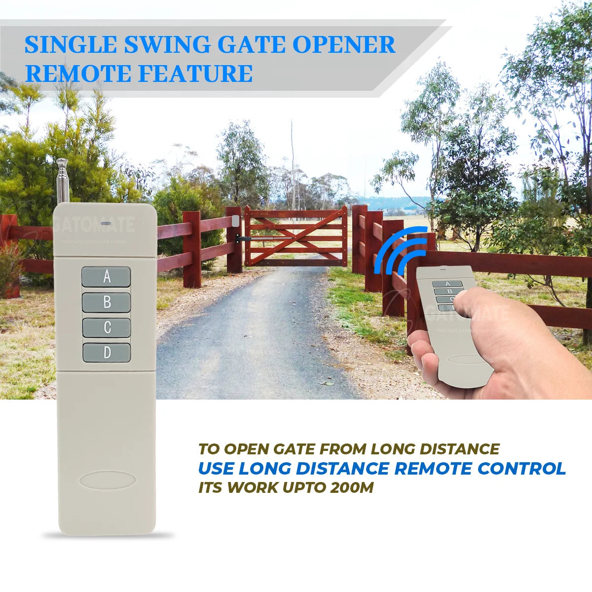 Automatic, Electric, Powered, Single Swing, Gate Opener, with USB Device, gatomate