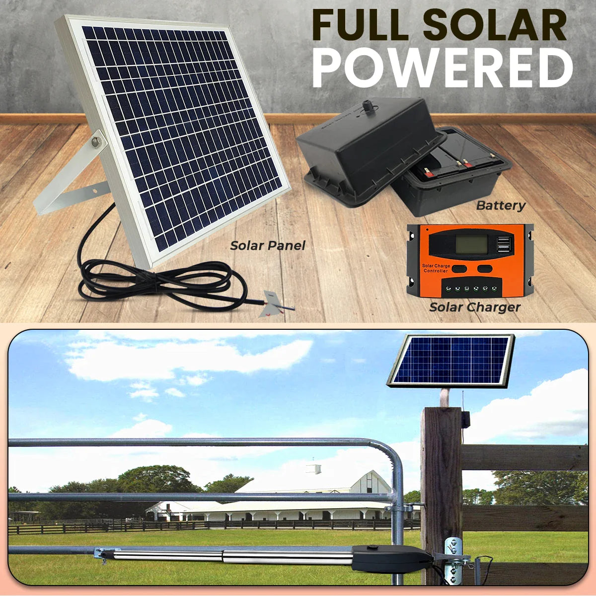 Full Solar Powered, Automatic, Single Swing, Gate Opener Kit, with USB Receiver , gatomate