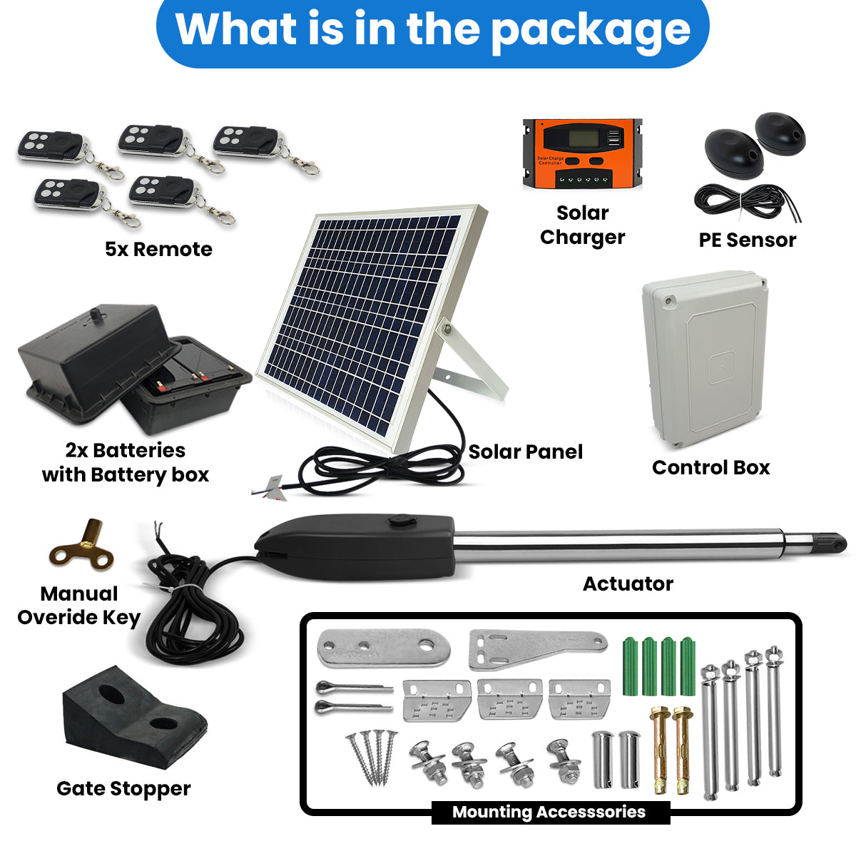 Full Solar Powered Automatic Single Swing Gate Opener Kit