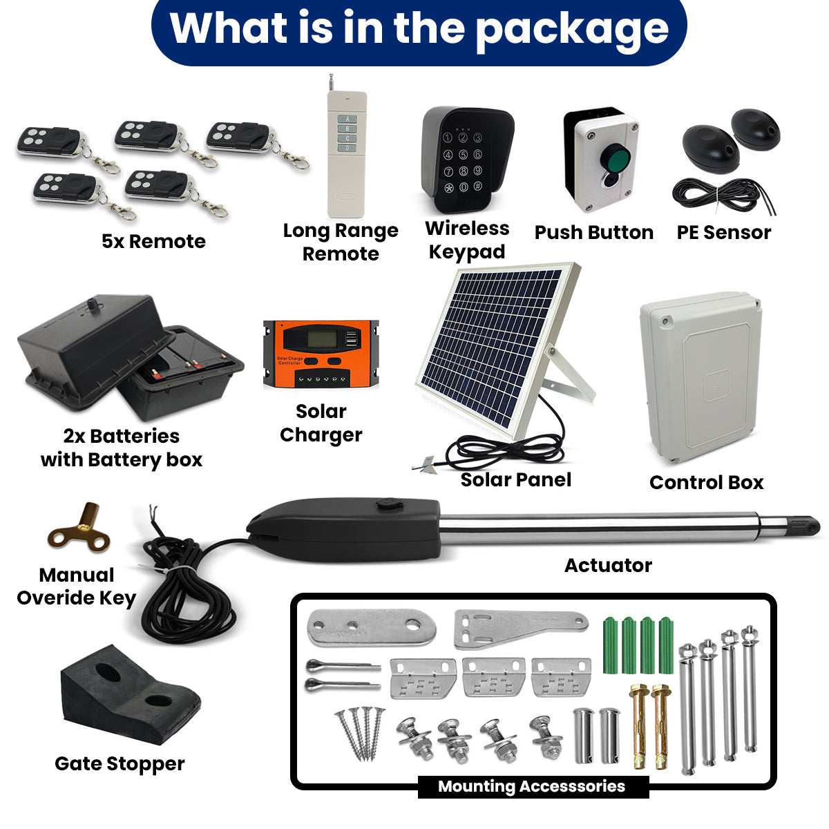 Full Solar Powered Single Swing Gate Opener Motor DIY kit with WiFi Phone APP