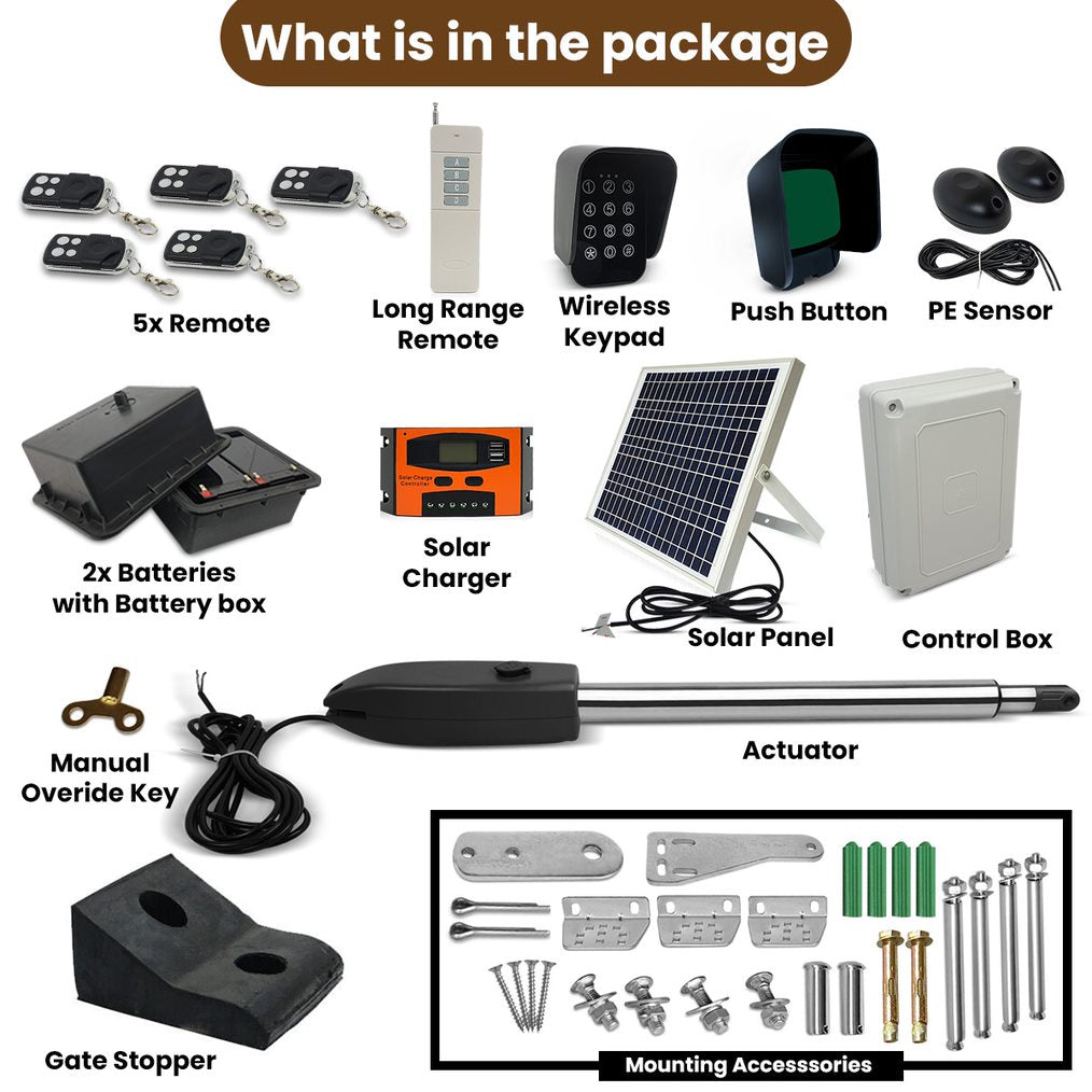 Automatic, Single Swing ,Gate Opener Kit, ,Full Solar Powered, gatomate