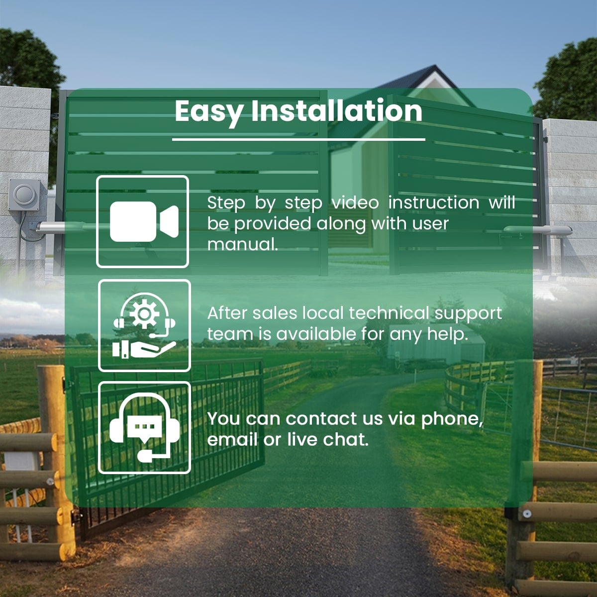 Full Solar Powered, Automatic, Single Swing ,Gate Opener Kit, gatomate