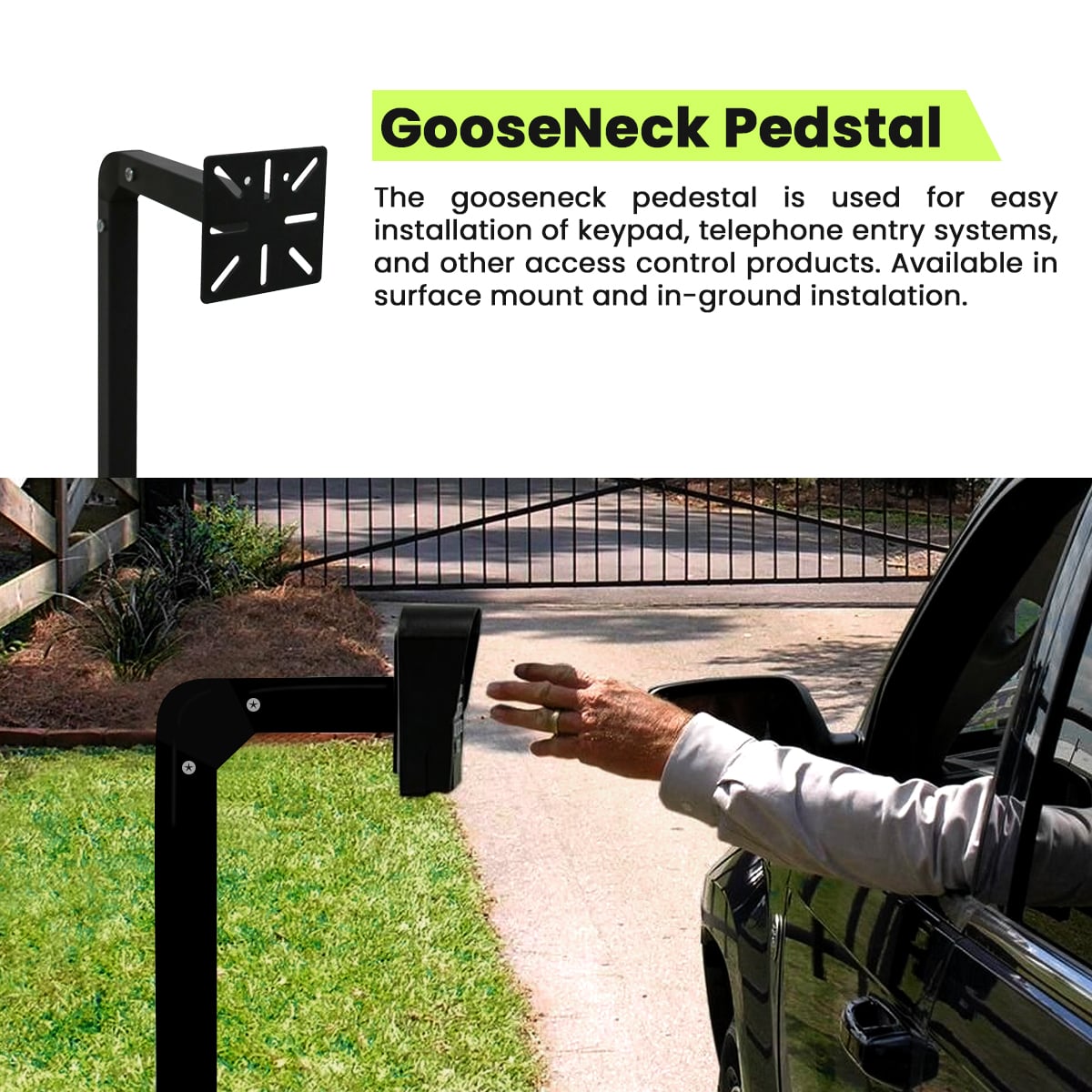 Gooseneck, For Wireless Keypad, For Mogtol Gate Opener, gatomate, gate keypad pedestal,keypad post