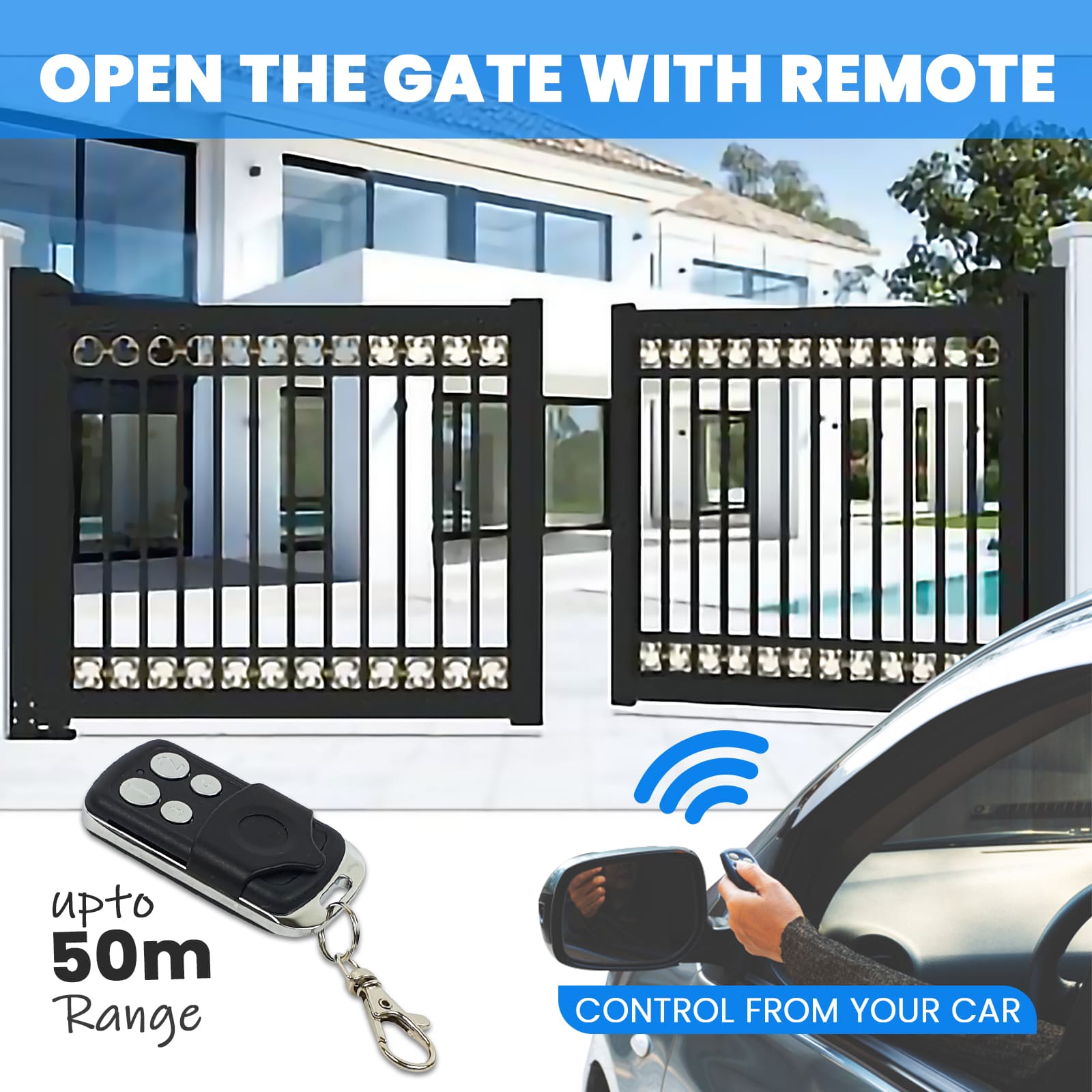 Full Solar Power, Double Swing, Gate Opener, Gate Opener, WIFI Phone APP, Electric Bolt Lock, gatomate