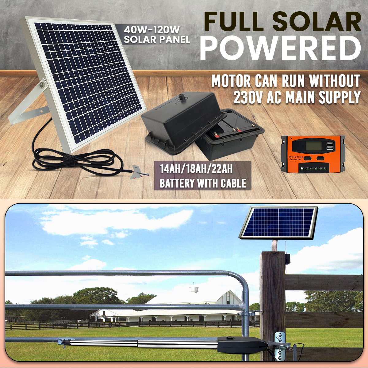 Full Solar Powered Single Swing Gate Opener Motor DIY kit with WiFi Phone APP