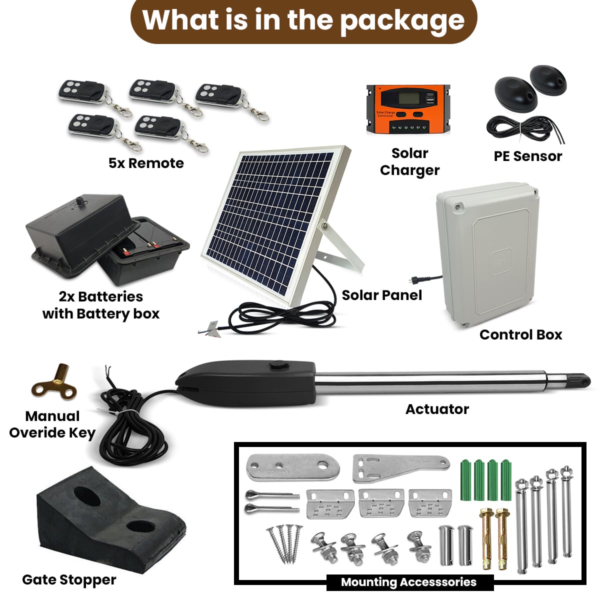 Full Solar Powered, Automatic, Single Swing ,Gate Opener Kit, gatomate